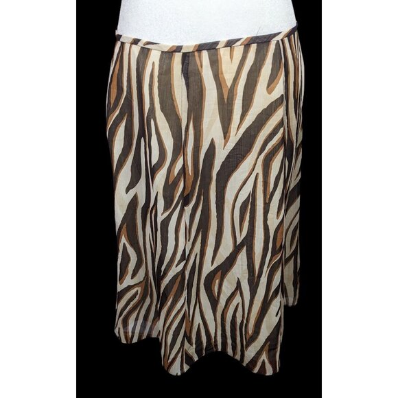 Vintage Le Suit Brown Zebra Stripe Midi Skirt - Picture 1 of 5